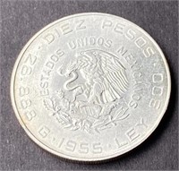 1955 Mexico Silver 10 Peso BU Coin