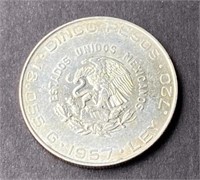 1957 Mexico Silver 5 Peso AU Coin