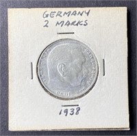 1938 Germany 2 Marks Silver Coin