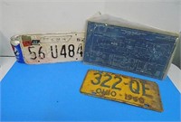 Train Blue Print and Vintage License Plates