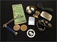 Silver Coins in Pen Holder, Knife, Zippo & More