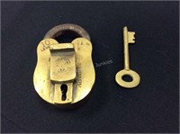 Vintage Brass Padlock with Key