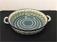 Polish Pottery Round Baker/Casserole with Handles