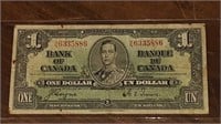 1937 BANK OF CANADA $1.00 NOTE R/N6335886