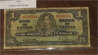 1937 BANK OF CANADA $1.00 NOTE A/M0550554