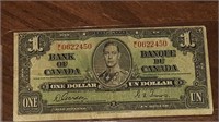1937 BANK OF CANADA $1.00 DOLLAR NOTE W/L0622450