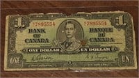 1937 BANK OF CANADA $1.00 NOTE K/L7895554
