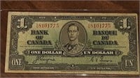 1937 BANK OF CANADA $1.00 DOLLAR NOTE S/N8101775