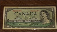 1954 CANADIAN $1.00 DOLLAR NOTE B/M1072307