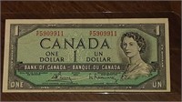 1954 CANADIAN $1.00 DOLLAR NOTE R/F5909911