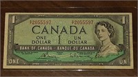 1954 CANADIAN $1.00 DOLLAR NOTE S/F2055597