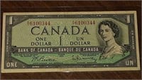 1954 CANADIAN $1.00 DOLLAR NOTE K/Y6100344