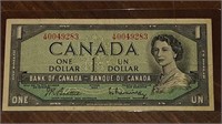 1954 CANADIAN $1.00 DOLLAR NOTE V/M0049283