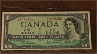 1954 CANADIAN $1.00 DOLLAR NOTE Z/P7098235