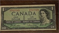 1954 CANADIAN $1.00 DOLLAR NOTE P/M7937569