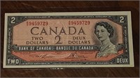 1954 CANADIAN $2.00 DOLLAR NOTE R/G9459729