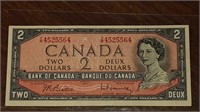 1954 CANADIAN $2.00 DOLLAR NOTE Y/R4525564