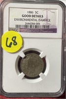 1886 V Nickel NGC with Enviromental Dammage