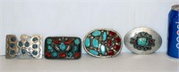 4 Custom Belt Buckles w Turquoise & Jasper Stones