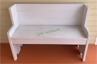 White painted vintage wood bench.