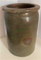 Antique 1 gallon crock - gray glaze, 9 1/2
