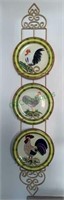 3 country kitchen rooster plates on a plate
