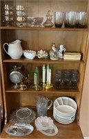 Shelf one - glassware, vinegar cruet, pitcher,