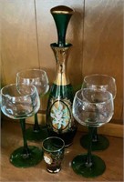 Marano style glass decanter with one small glass
