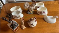 Miscellaneous lot - spoon trays, chicken figurines