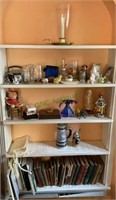 5 shelf lot - small century radio, figurines,