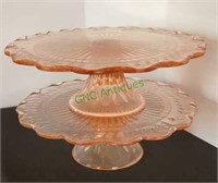 Pink Depression glass cake plates - lot of 2. 10