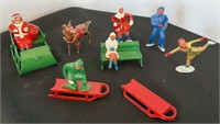 English cast metal figurines with Santa and his