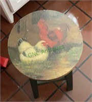 Small decorative country stool with chicken and