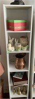 Five shelf unit with contents - table lamp, copper