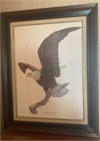 Framed American eagle print by Tom Dunnington.