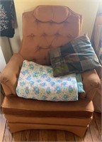 Vintage copper velvet ladies chair with a quilt