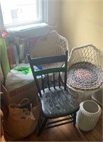 2 small wicker chairs with four braided seat