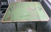 Antique wood kitchen table - original green and