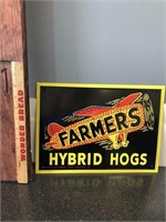 FARMERS HYBRID HOGS TIN SIGN-APPROX 10"TX14"L