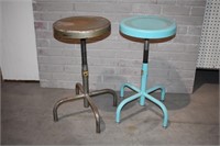 PAIR OF ANTIQUE ADJUSTABLE METAL STOOLS