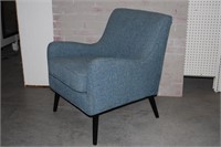 BLUE UPHOLSTERED MID CENTURY STYLE ARM CHAIR