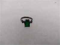 Sterling silver ring size 6.5 with green gem