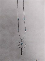 Turquoise sterling silver dream catcher necklace