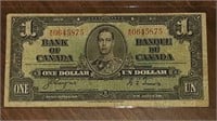 1937 BANK OF CANADA $1.00 NOTE W/N0645875