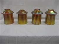 (4) Steuben Glass Ribbed Shades & Brass Hanging