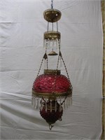 Cranberry Hobnail Hanging Kerosene Parlor Lamp