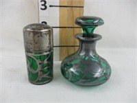 (2 Emerald Green w/ Sterling Inlay Perfume Bottles