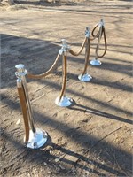 4 Stanchions w/  Brown Leather Ropes