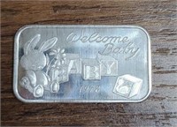 One Ounce Silver Bar: "Welcome Baby 1978"