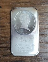 One Ounce Silver Bar: James Monroe